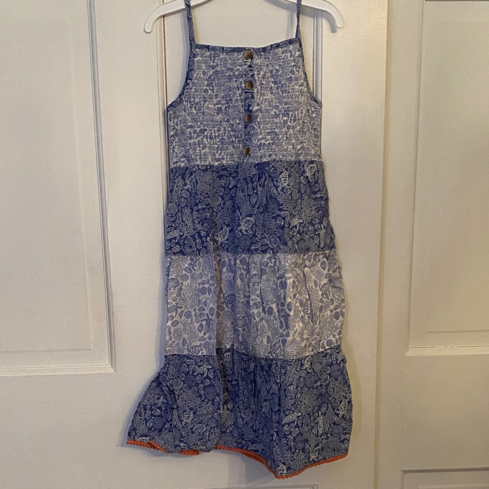 Chic Blue and White Tiered Kids Dress